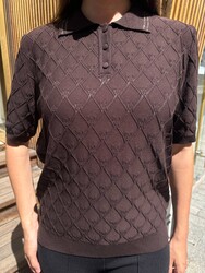 Wholesale Women's Knitted Sweater Button Detail, Brown - 32310 | REEL TRİKO - Thumbnail