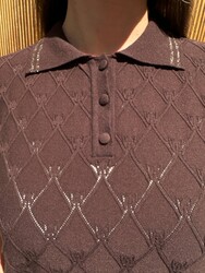 Wholesale Women's Knitted Sweater Button Detail, Brown - 32310 | REEL TRİKO - Thumbnail