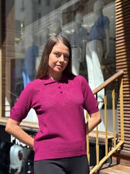 Wholesale Women's Knitted Sweater Button Detail, Fuchsia - 32191 | REEL TRİKO - Thumbnail