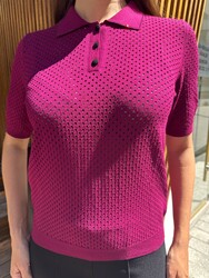 Wholesale Women's Knitted Sweater Button Detail, Fuchsia - 32191 | REEL TRİKO - Thumbnail