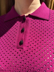 Wholesale Women's Knitted Sweater Button Detail, Fuchsia - 32191 | REEL TRİKO - Thumbnail
