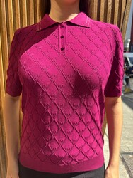 Wholesale Women's Knitted Sweater Button Detail, Fuchsia - 32310 | REEL TRİKO - Thumbnail