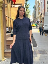 Wholesale Women's Knitted Sweater Button Detail, Navy Blue - 32621 | REEL TRİKO - Thumbnail