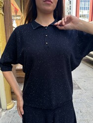 Wholesale Women's Knitted Sweater Button Detail, Navy Blue - 32621 | REEL TRİKO - Thumbnail