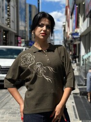 Wholesale Women's Buttoned Knit Sweater Khaki - 32474 | REEL TRİKO 1993 - Thumbnail