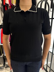 Wholesale Women's Knitted Sweater Collar Detail Black - 32590 | REEL TRİKO 1993 - Thumbnail