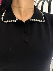 Wholesale Women's Knitted Sweater Collar Detail Black - 32590 | REEL TRİKO 1993 - Thumbnail