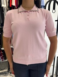 Wholesale Women's Knitted Sweater Collar Detail Powder - 32590 | REEL TRİKO 1993 - Thumbnail