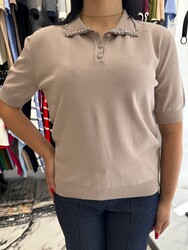Wholesale Women's Knitted Sweater Collar Detail, Mink Color - 32590 | REEL TRİKO 1993 - Thumbnail