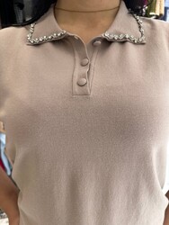 Wholesale Women's Knitted Sweater Collar Detail, Mink Color - 32590 | REEL TRİKO 1993 - Thumbnail