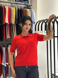 Wholesale Women's Knitted Sweater Collar Detail Red - 32590 | REEL TRİKO 1993 - Thumbnail