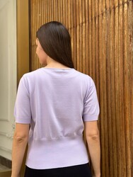 Wholesale Women's Knitted Sweater Colorful Floral Embroidery, Lilac - 32567 | REEL TRİKO - Thumbnail