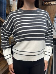 Wholesale Women's Knitted Sweater Colorful Striped Grey - 32802 | REEL TRİKO - Thumbnail