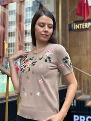 Wholesale Women's Beige Crew Neck Knit Sweater - 16761 | REEL TRİKO - Thumbnail