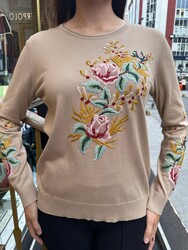 Wholesale Women's Crew Neck Knit Sweater Beige - 31943 | REEL TRİKO - Thumbnail