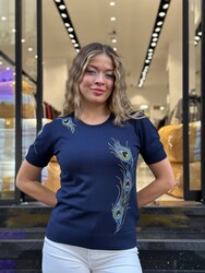 Wholesale Women's Crew Neck Knit Sweater Navy Blue - 32983 | REEL TRİKO - Thumbnail