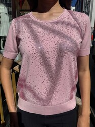Wholesale Women's Knitted Sweater Crystal Stone Embellishments, Powder Pink - 31833 | REEL TRİKO - Thumbnail