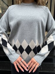 Wholesale Women's Argyle Knit Sweater - Anthracite - 32887 | REEL TRİKO - Thumbnail