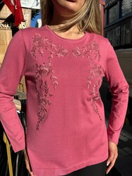 Wholesale Women's Embroidered Knit Sweater Pink - 31946 | REEL TRİKO - Thumbnail