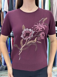 Wholesale Women's Knit Sweater Floral Embroidery - Lilac - 31725 | REEL TRİKO - Thumbnail