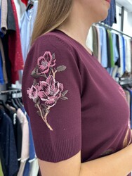 Wholesale Women's Knit Sweater Floral Embroidery - Lilac - 31725 | REEL TRİKO - Thumbnail