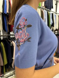 Wholesale Women's Knit Sweater Floral Embroidery Blue - 31725 | REEL TRİKO - Thumbnail