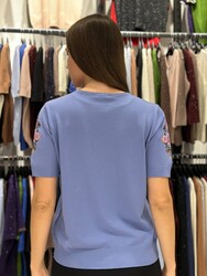 Wholesale Women's Knit Sweater Floral Embroidery Blue - 31725 | REEL TRİKO - Thumbnail
