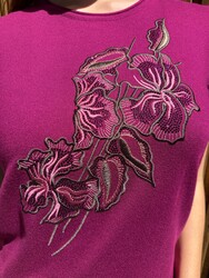 Wholesale Women's Knitted Sweater Floral Embroidery Fuchsia - 32883 | REEL TRİKO - Thumbnail
