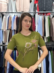 Wholesale Women's Green Knit Sweater Floral Embroidery - 31725 | REEL TRİKO - Thumbnail