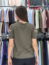 Wholesale Women's Knit Sweater Floral Embroidery Khaki - 31725 | REEL TRİKO - Thumbnail