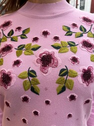 Wholesale Women's Knit Sweater Floral Embroidery Pink - 31945 | REEL TRİKO - Thumbnail