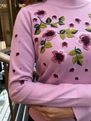 Wholesale Women's Knit Sweater Floral Embroidery Pink - 31945 | REEL TRİKO - Thumbnail