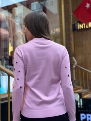 Wholesale Women's Knit Sweater Floral Embroidery Pink - 31945 | REEL TRİKO - Thumbnail