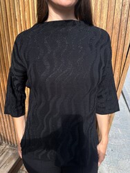 Wholesale Women's Knitted Sweater Glitter Trim, Black - 32874 | REEL TRİKO 1993 - Thumbnail