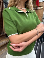 Wholesale Women's Knitted Sweater Glitter Trim, Green - 32646 | REEL TRİKO 1993 - Thumbnail