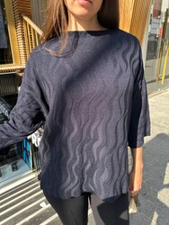 Wholesale Women's Knitted Sweater Glitter Trim, Navy Blue - 32874 | REEL TRİKO 1993 - Thumbnail