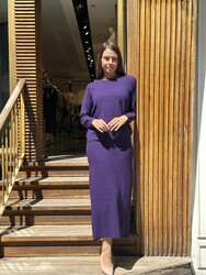Wholesale Women's Knitted Sweater Glittery Trim - Purple - 32350 | REEL TRİKO - Thumbnail
