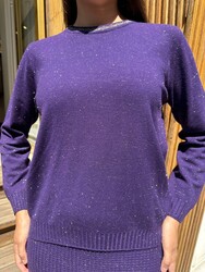 Wholesale Women's Knitted Sweater Glittery Trim - Purple - 32350 | REEL TRİKO - Thumbnail
