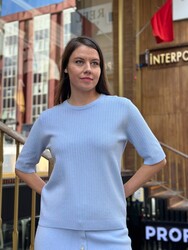 Wholesale Women's Shimmering Blue Knit Sweater - 32059 | REEL TRİKO - Thumbnail
