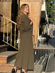 Wholesale Women's Shimmering Khaki Knit Sweater - 32060 | REEL TRİKO - Thumbnail