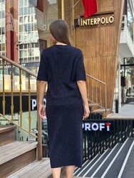 Wholesale Women's Navy Blue Shimmer Knit Sweater - 32059 | REEL TRİKO - Thumbnail