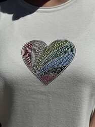 Wholesale Women's Knitted Sweater Heart Embroidery, Ecru - 32870 | REEL TRİKO - Thumbnail
