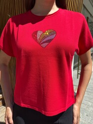 Wholesale Women's Knitted Sweater Heart Embroidery, Red - 32870 | REEL TRİKO - Thumbnail