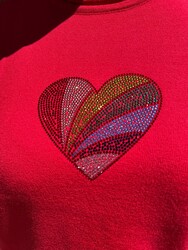 Wholesale Women's Knitted Sweater Heart Embroidery, Red - 32870 | REEL TRİKO - Thumbnail