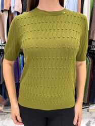 Wholesale Women's Green High-Neck Knit Sweater - 32388 | REEL TRİKO - Thumbnail