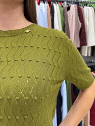 Wholesale Women's Green High-Neck Knit Sweater - 32388 | REEL TRİKO - Thumbnail