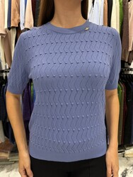 Wholesale Women's High-Neck Knit Sweater Blue - 32388 | REEL TRİKO - Thumbnail