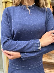 Wholesale Women's High Neck Knit Sweater - Indigo - 31628 | REEL TRİKO - Thumbnail