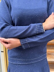 Wholesale Women's High Neck Knit Sweater - Indigo - 31628 | REEL TRİKO - Thumbnail