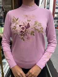 Wholesale Women's Pink Mock-Neck Knit Sweater - 32088 | REEL TRİKO - Thumbnail